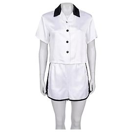 Christian Dior White Viscose Black Trim Suit - Size XS  Pre-owned Other