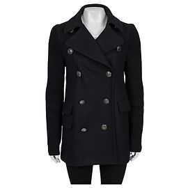 Burberry Brit Black Wool Coat with Knit Sleeves - Size M Pre-owned Other