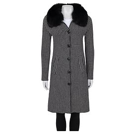 Christian Dior Schwarz & Weiß Wolle & Kunstfell Mantel Größe S Gebraucht Andere