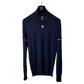 Chanel Navy Cashmere CC Logo Pullover Größe 40, gebraucht Andere