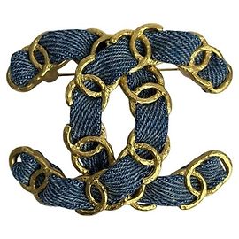 Chanel CC Denim Gold-Tone Chain Detail Brooch Pre-owned Other