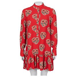 Robe Mini en Soie Imprimée Poppy Rouge Alexander McQueen Taille 40 IT D'occasion Autre