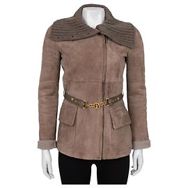 Gucci Cashmere Collar  Belted Shearling Leather Jacket Sz.40 Pre-owned Other