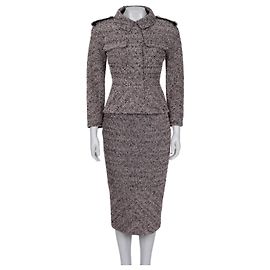 Chanel 2016 Pink Black & Silver Bouclé Wool Skirt Jacket Suit FR38 Pre-owned Other