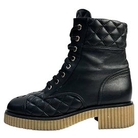Chanel 20B Black Quilted CC Platform Combat Boots pre-owned Other