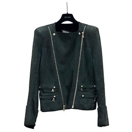 Balmain Green Shearling Biker Jacket - Size 38 Pre-owned Other