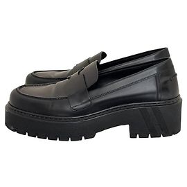 Mocassins Hitch élégants Hermès - Cuir de veau glacé noir - Taille 39 - D'occasion Autre