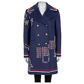 Valentino Blue Sequin Wool Angora Blend Coat - Size Sz.44/L Pre-owned Other