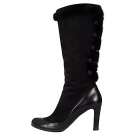 Alexander McQueen Black Suede faux Fur Trim Boots - EU 39.5 Pre-owned Other