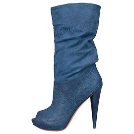 NWB Alexander McQueen Blue Leather Wedge Open Toe Boots Sz.39,5 Pre-owned Other