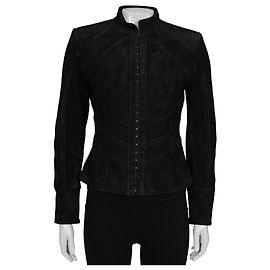 Balmain Black Suede Jacket with Gold Hardware - Size 38 Pre-owned Other