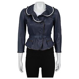 Alexander McQueen Vintage Blue Leather Jacket  Sz.XS Pre-owned Other