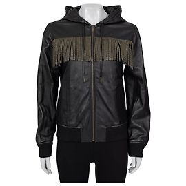 Schwarze Fransenlederjacke von Saint Laurent - Größe S / FR36 gebraucht Andere