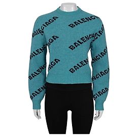 Grüner Wollpullover mit Logo von Balenciaga - Größe XS (FR34) Gebraucht Andere