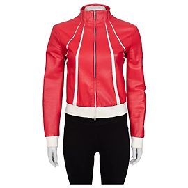 Valentino rote Lederjacke mit Kontrastdetails Größe 42 Gebraucht Andere