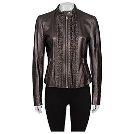 Prada Brown Leather Ruffle Jacket - Size XL (IT46) Pre-owned Other