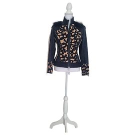 Autre Marque Chic black and beige knitted jacket with fur details Black Beige