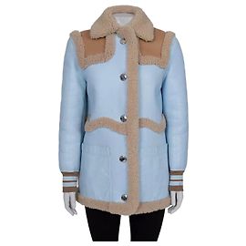 Burberry Blue Sheepskin Leather Coat UK4 XXS Pre-owned Other