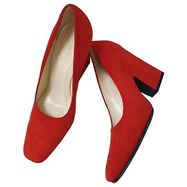 Céline Celine Bright Red Suede Heels Pumps Sz.38 Pre-Owned Other