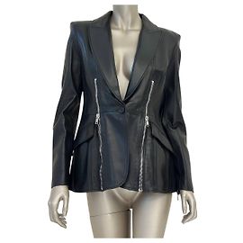 Schwarze Lammleder-Peplum-Jacke von Alexander McQueen Größe 42 gebraucht Andere