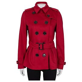 Burberry Red Wool Cashmere Belted Coat UK10 Pre-owned Other