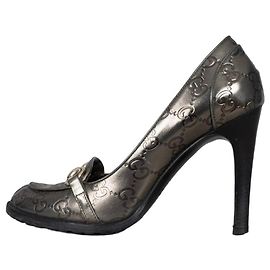 Gucci Silver Embossed Leather Wedge Sandals Sz.35 Pre-owned Other