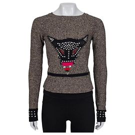 Pull en laine cachemire orné de cristaux marron Sonia Rykiel Taille 36 d'occasion Autre