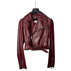 Burgunderrote Lederbikerjacke Christian Dior Größe 38 gebraucht Andere
