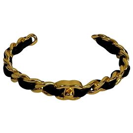 Bracciale in pelle con dettaglio a catena Chanel usato Altro
