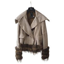 Christian Dior Beige Leather Faux Fox Trimmed Jacket Sz.36 Pre-owned Other