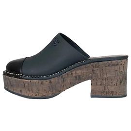Chanel Black Leather Block Heel Clogs Size 38 Pre-owned Other