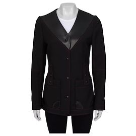 Louis Vuitton BlackLeather Collar Jacket Sz. S Pre-owned Other
