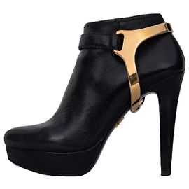 Prada Black Leather Ankle Boots with Gold Hardware, Size 36 Pre-owned Other