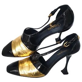 Chanel Gold Black Heels Sz.40,5 Pre-Owned Other