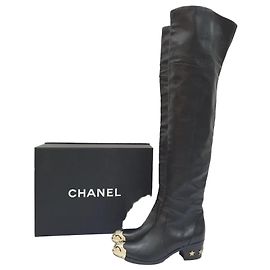 Chanel Black Leather Paris Dallas Metal Cap Toe Thigh High Boots/Bootie Sz. 36.5 Pre-Owned Other