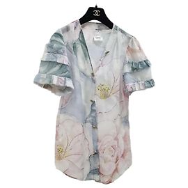 Chanel Multicolor Floral Print Ruffle Cotton Blouse Sz.40 Pre-Owned Other