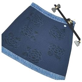 CHANEL Camellia Denim Mini Skirt Sz.38 Pre-Owned Other