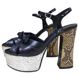 Yves Saint Laurent Saint Laurent Schwarze Leder Python Absatzsandalen Gr. 36 Gebraucht Andere