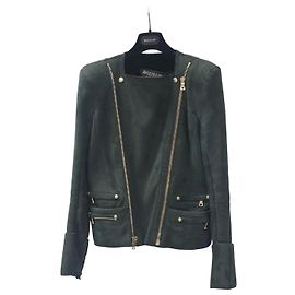 Balmain Grüne Damen Shearling Bikerjacke Größe 38 Gebraucht Andere
