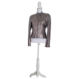 Hugo Boss Metallic Silver Leather Jacket Silvery