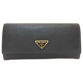 Prada Saffiano Leather Long Wallet Black