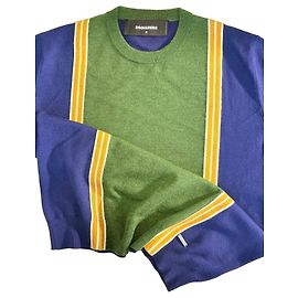 Suéter de lã DSquared2 com listras Azul Verde Amarelo