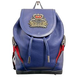 Christian Louboutin blue leather backpack with embellishments Red Blue