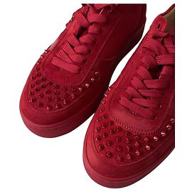 Christian Louboutin red suede sneakers with studs Red