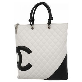 Chanel Cambon Lambskin Tote Bag Black White