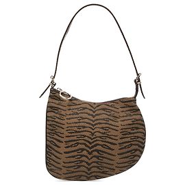 Fendi Brown Small Zebra Print Canvas Oyster Hobo Brown