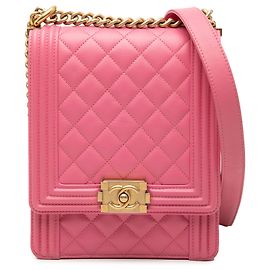 Chanel Bolso Boy de Cordero Acolchado Rosa Norte-Sur Rosa