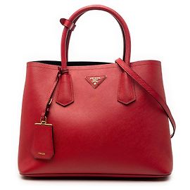 Prada Rosso Medio Saffiano Pelle Borsa Doppia Rosso