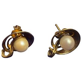 Vintage Brincos de Ouro (18 Quilates) com Pérolas Brancas Dourado
