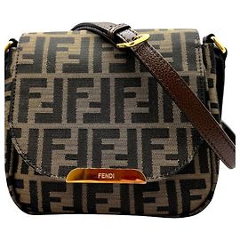 Fendi Zucca Brown Canvas Leather Shoulder Bag Brown